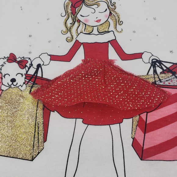 Girl's Sequin Graphic T-Shirt‎ & legging Two Piece Set Size 5  Red white New - Picture 9 of 16
